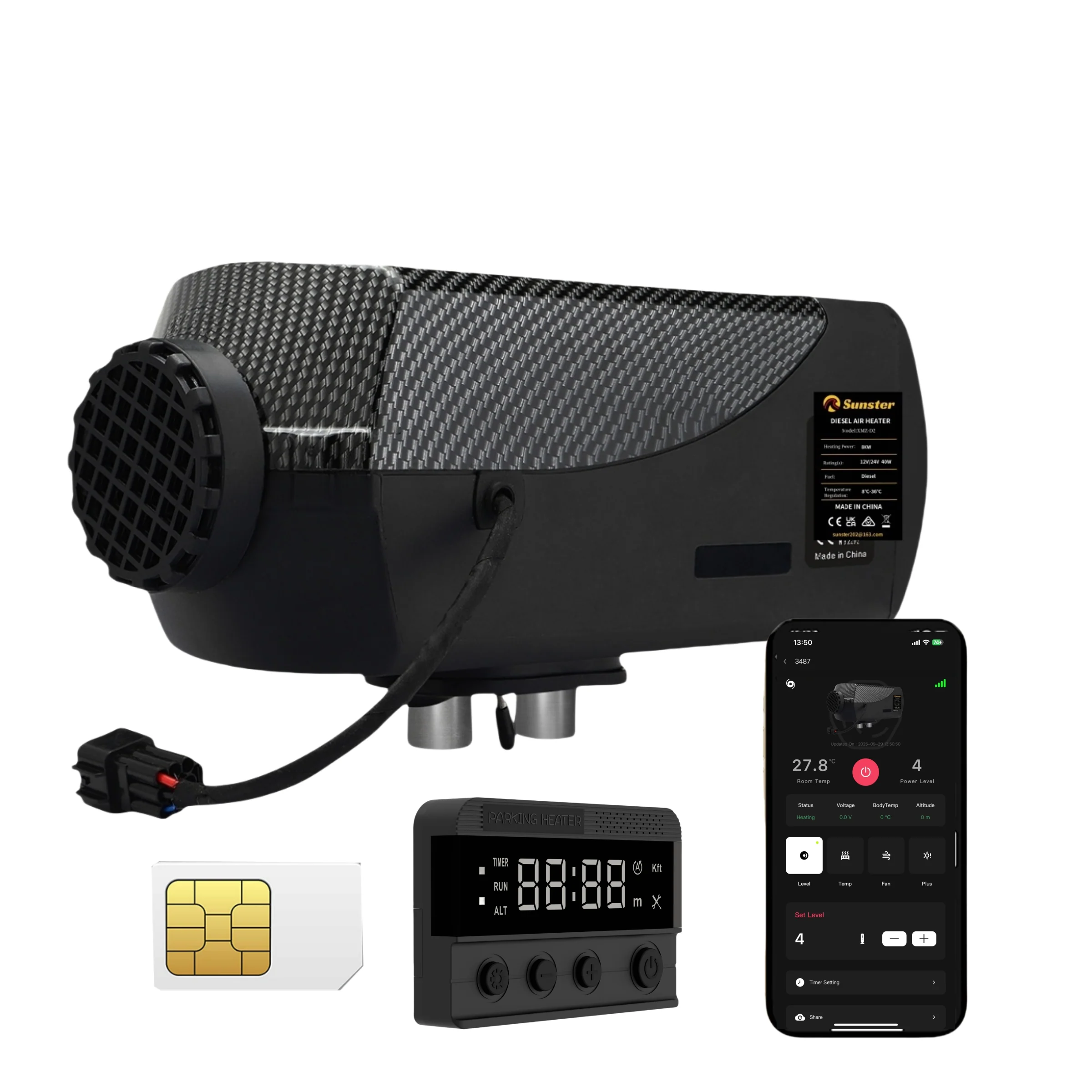 Sunster A2446 Diesel Heater 8KW 12/24V, Traditional GSM LET-4/5G Version