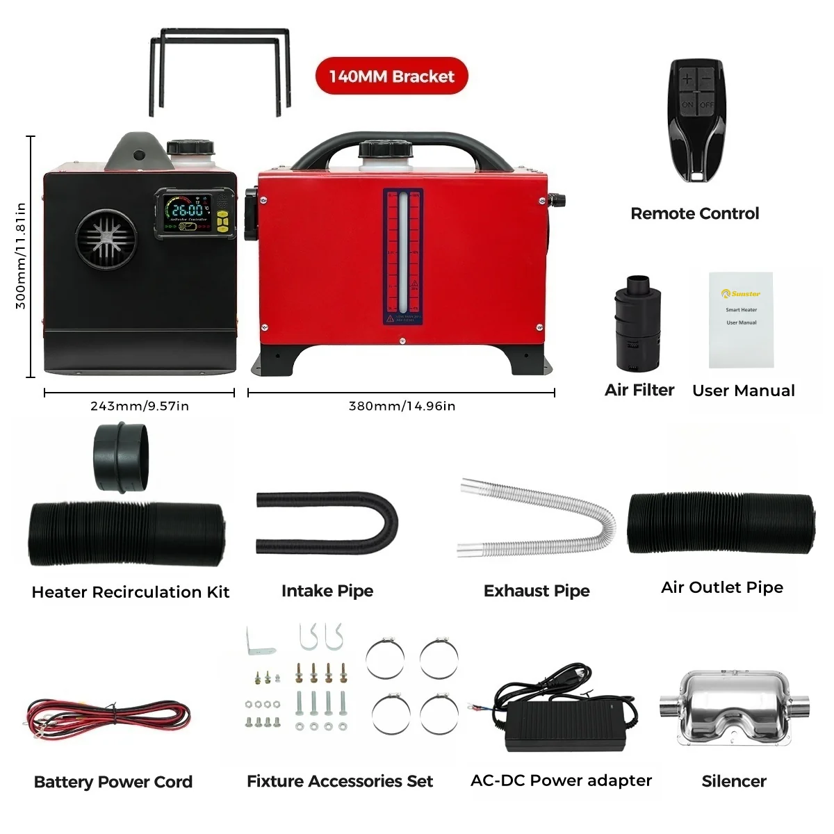 Sunster A2200BS Diesel Heater 8KW 12/24V 110-240V, All In One Bluetooth Version - Image 10