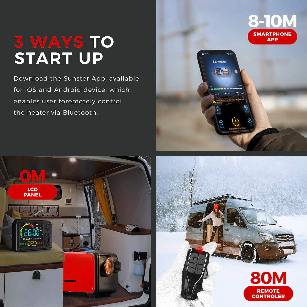 Sunster A2200BH Diesel Heater 8KW 12/24V 110-240V, All In One Bluetooth Version - Image 4