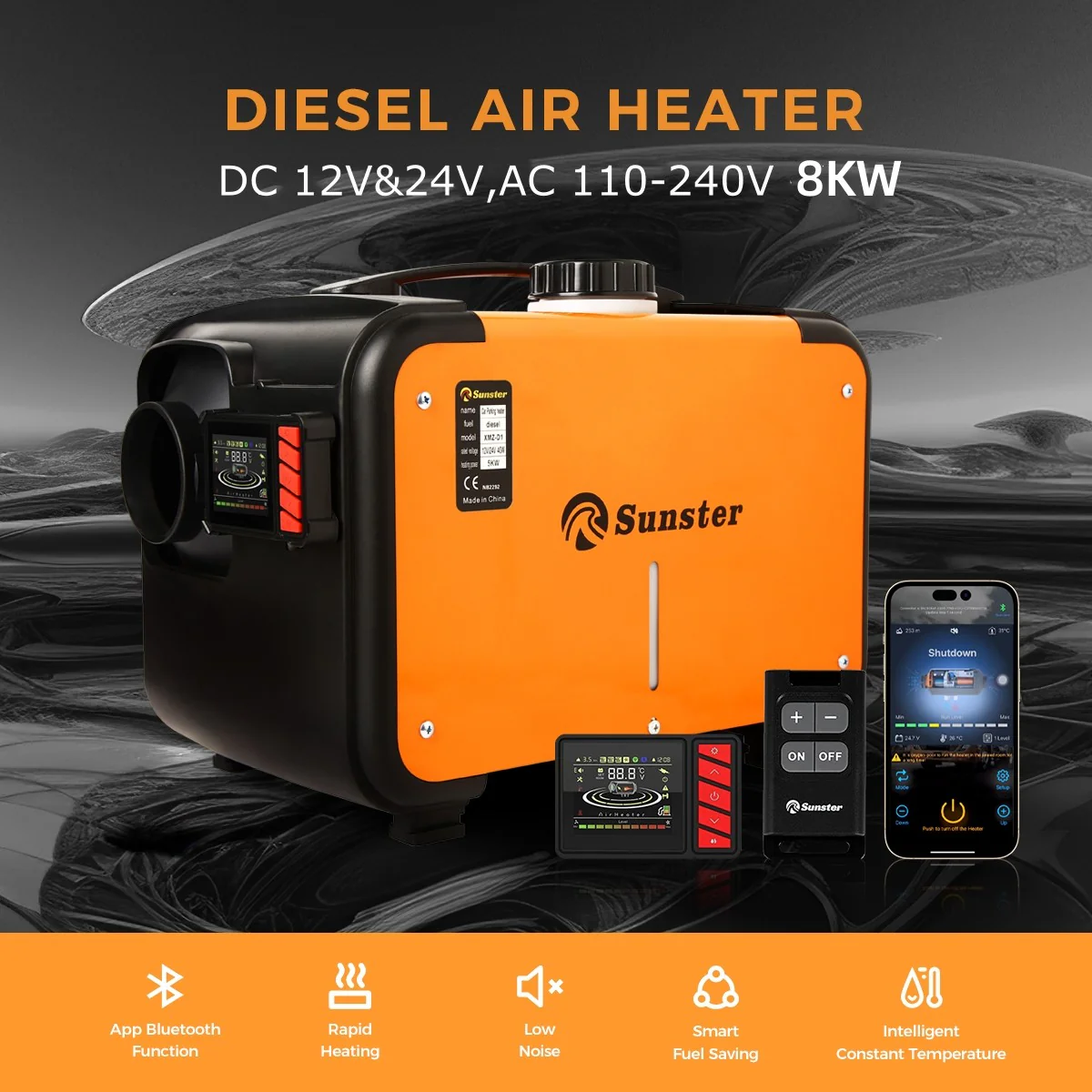 Sunster A2309H Diesel Heater 8KW 12/24V 110-240V, All In One Bluetooth Version - Image 12