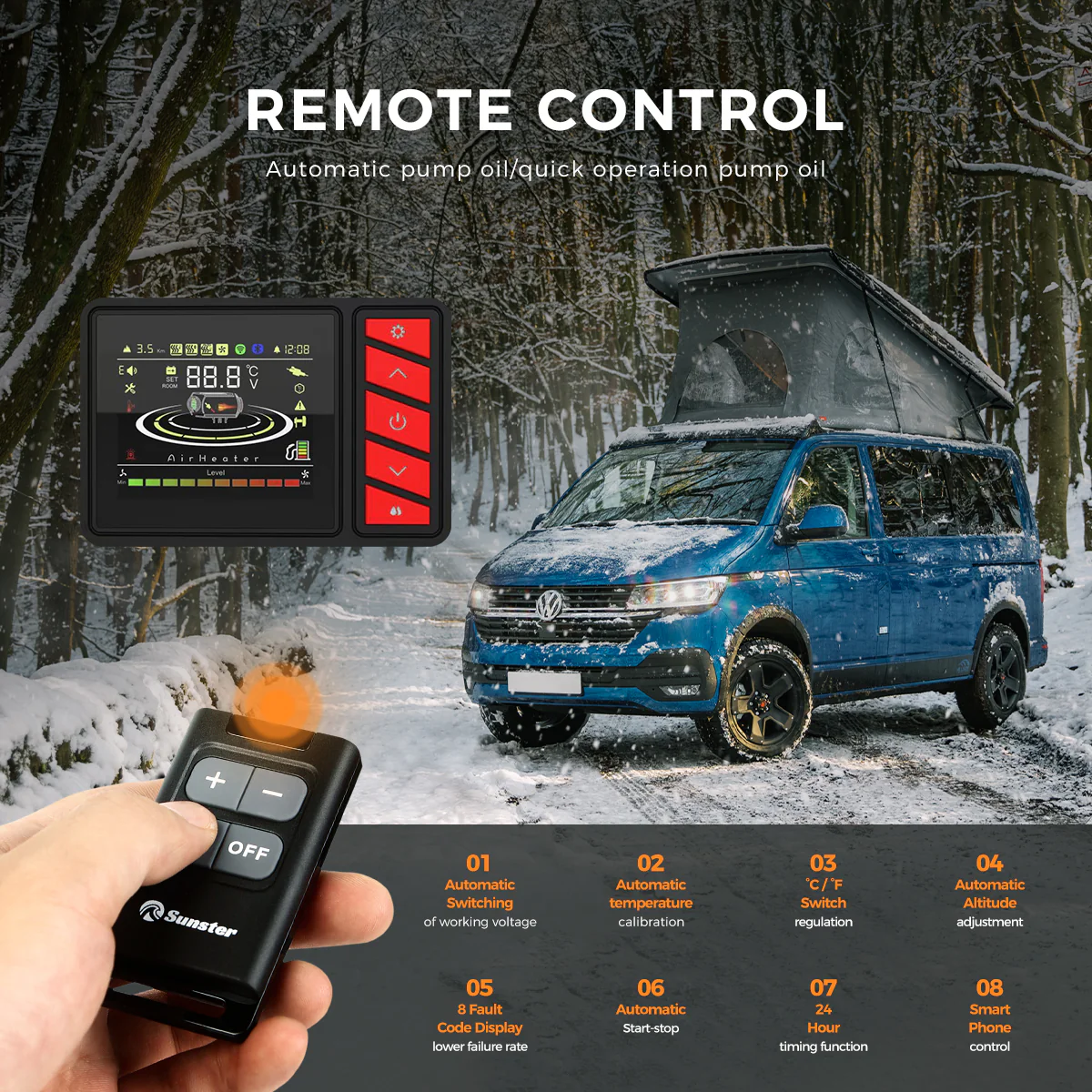 Sunster A2309H Diesel Heater 8KW 12/24V 110-240V, All In One Bluetooth Version - Image 6