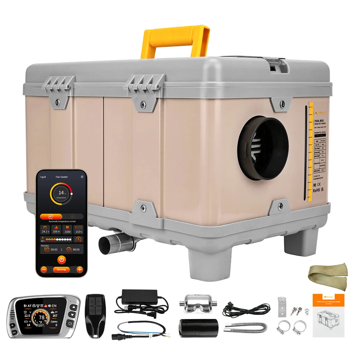 Sunster TB10 Diesel Heater 8KW 12V 110-240V, ToolBox Bluetooth Pink Version - Image 3