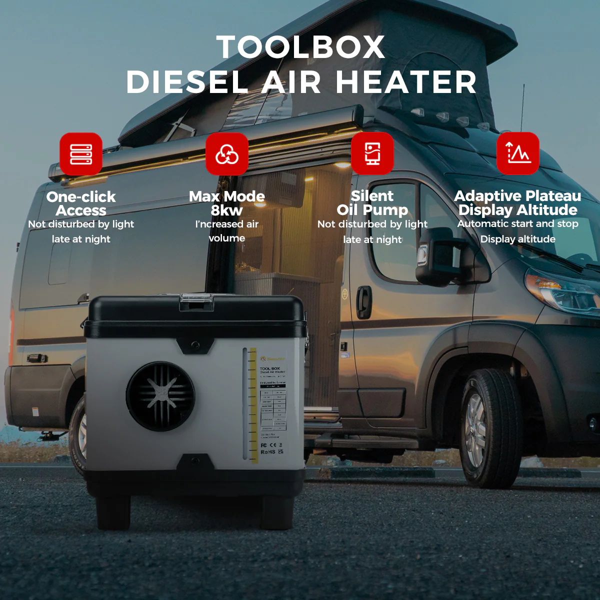 Sunster TB10 Diesel Heater 8KW 12/24V 110-240V, ToolBox Bluetooth Upgrade Version - Image 16