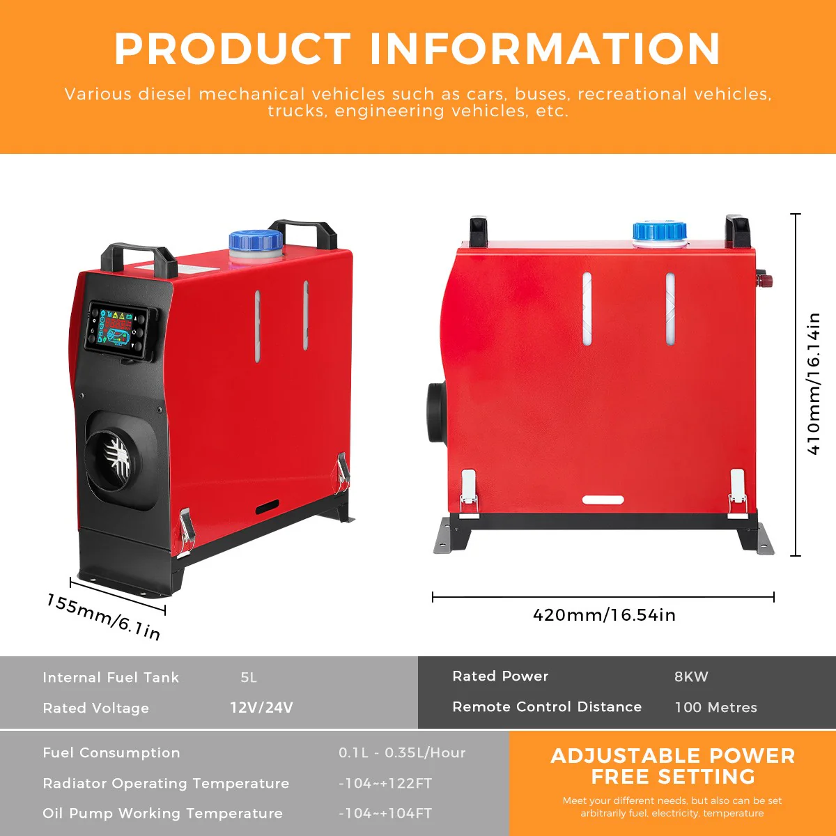 Sunster A2013V Diesel Heater 8KW 12V, All in One Classic Version - Image 3