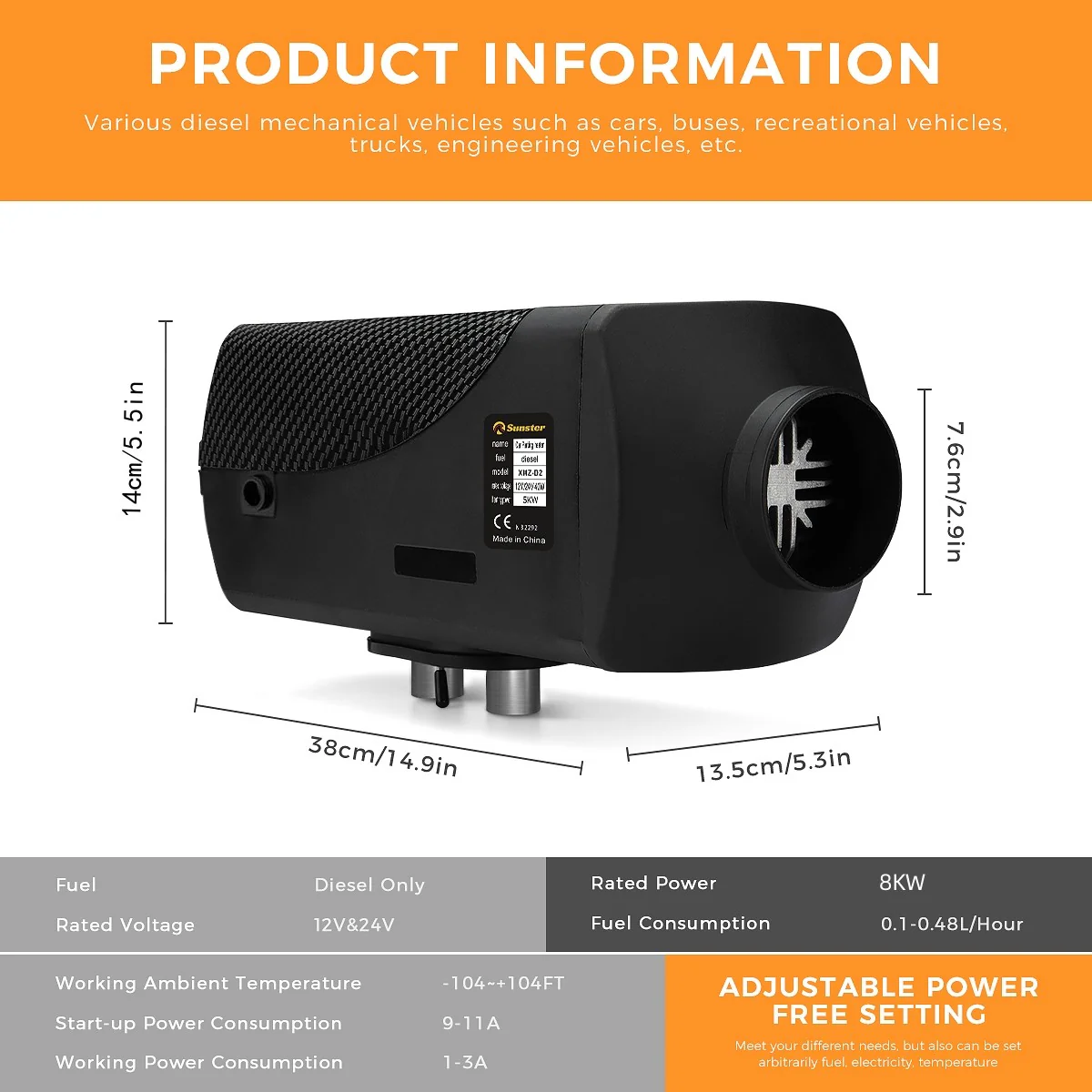 Sunster A2018G Diesel Heater 8KW 12V, Traditional Classic Version - Image 10