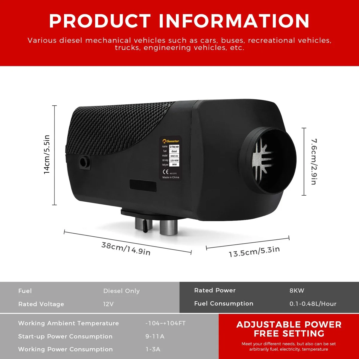 Sunster A2171S Diesel Heater 8KW 12V, Traditional Classic Version - Image 3