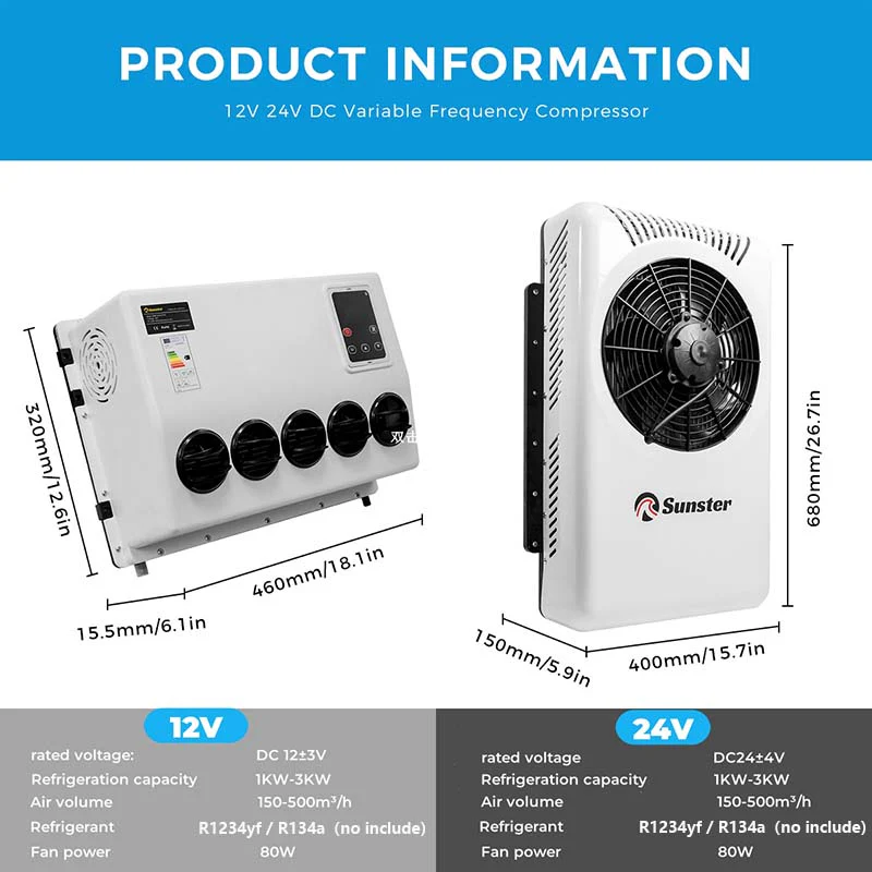 Sunster S-AC3 RV Air Conditioner 12V/24V Efficient Cooling - Image 3