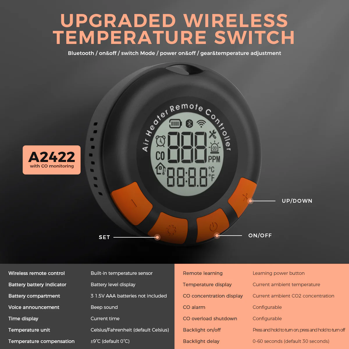 S-A2422 Wireless Temperature Control With Carbon Monoxide Alarm Function - Image 4