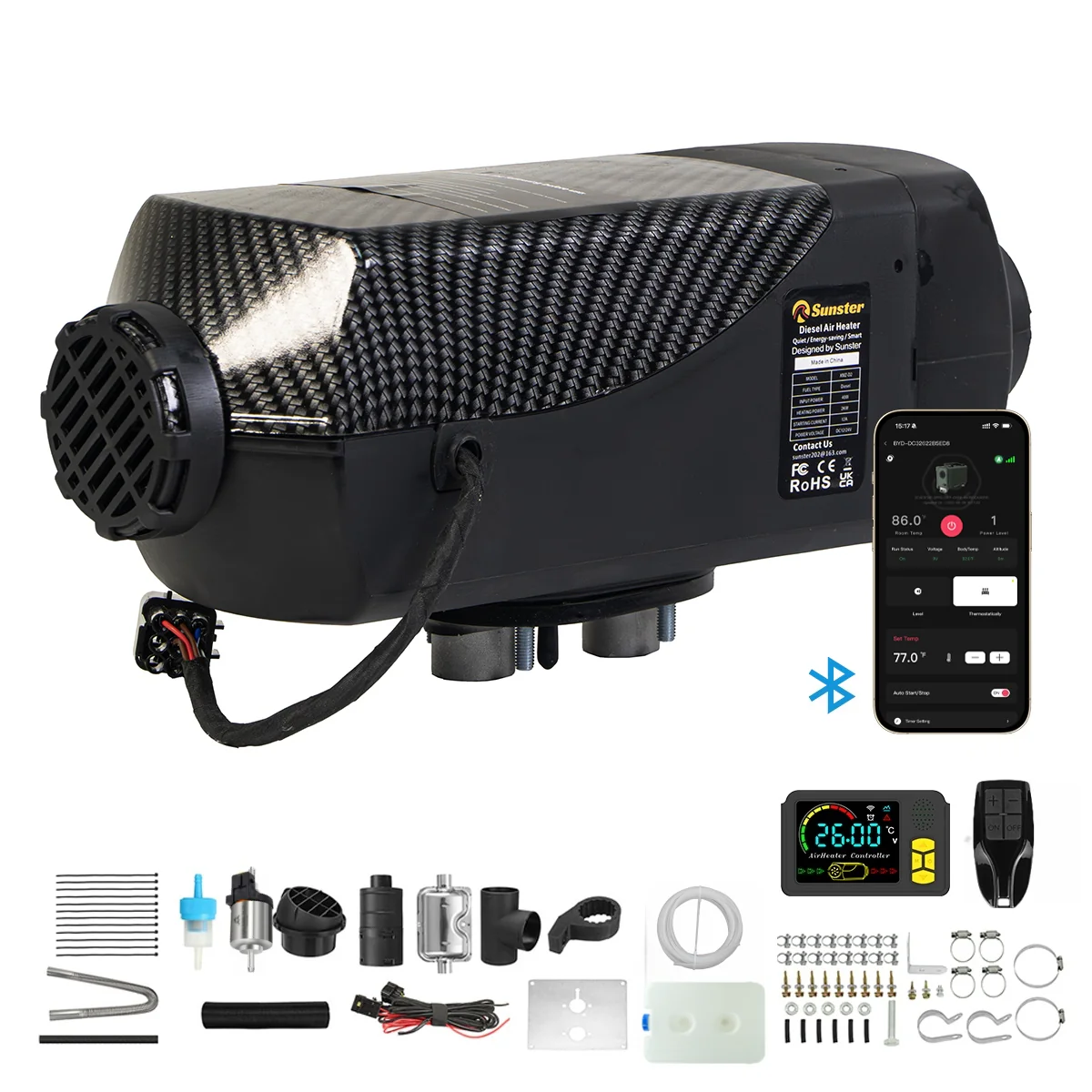 Sunster A2200BS Diesel Heater 8KW 12/24V, Traditional Bluetooth Version - Image 2