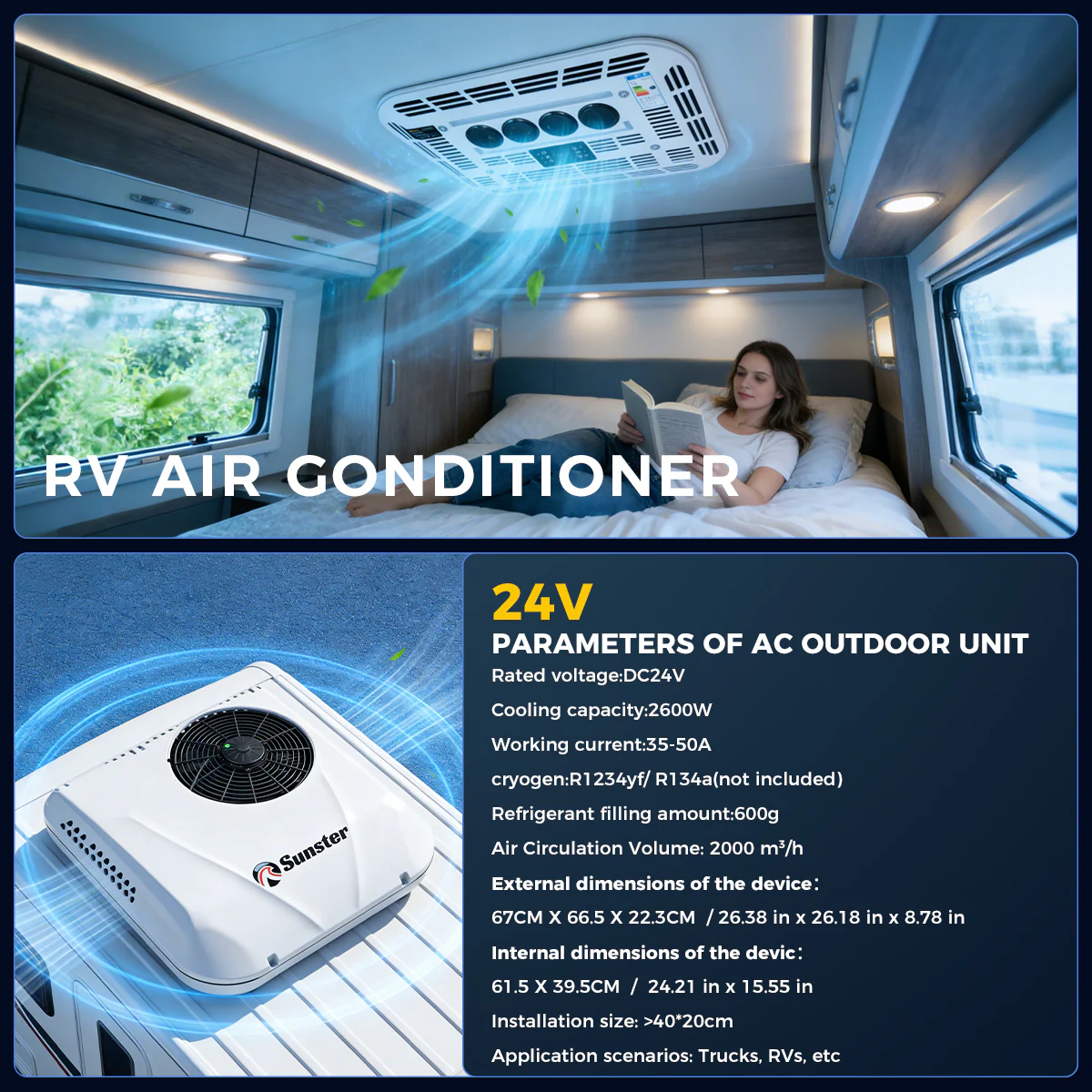 Sunster RV Roof Air Conditioner 12V/24V Efficient Cooling DDK-KTD1 - Image 12