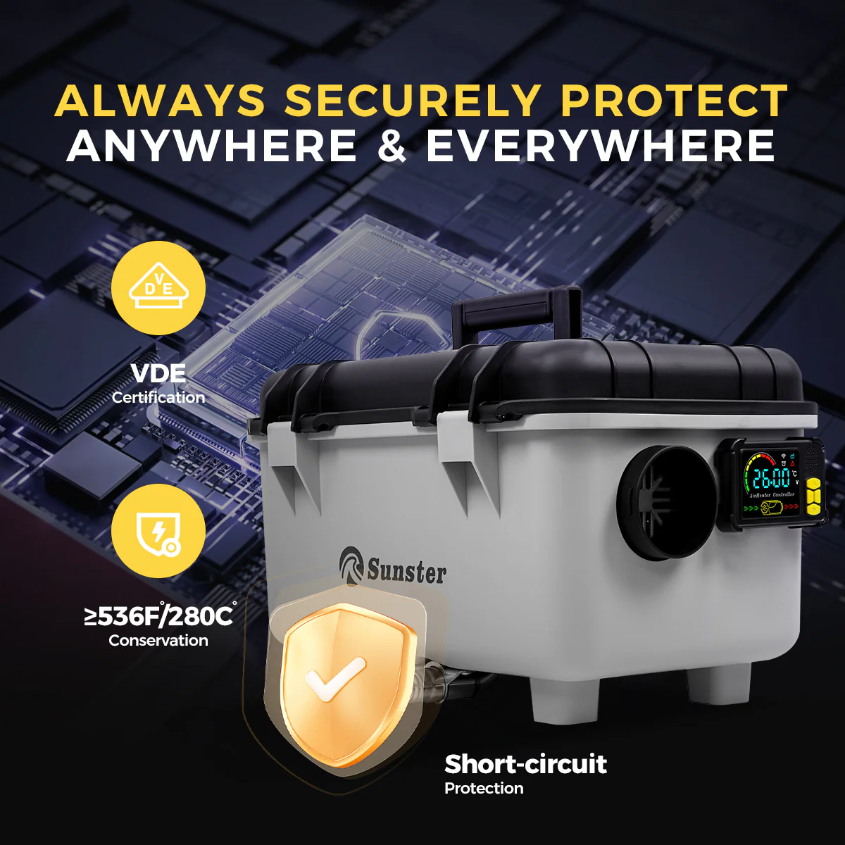 Sunster TB30 Diesel Heater 8KW 12/24V 110-240V, ToolBox Bluetooth Version - Image 11