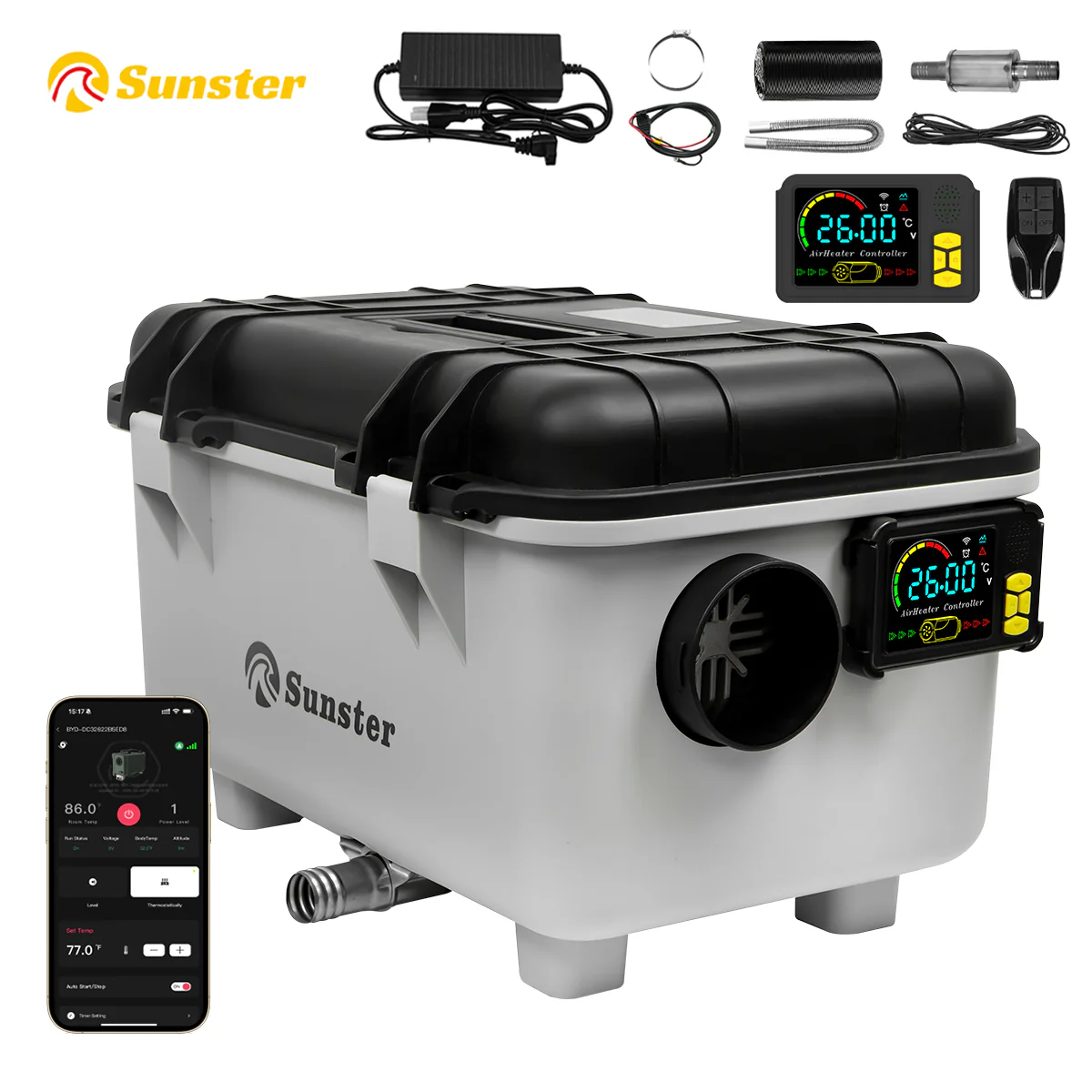 Sunster TB30 Diesel Heater 8KW 12/24V 110-240V, ToolBox Bluetooth Version - Image 4